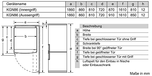 Bosch Kühl-Gefrierkombination KGE584ICP Produktabmessung